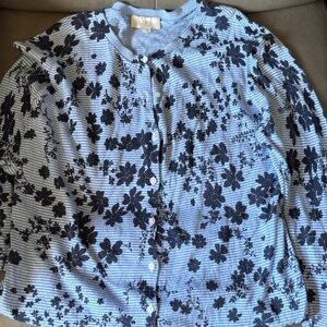 LOFT lightweight Light Blue & Navy Floral Stripe Cardigan